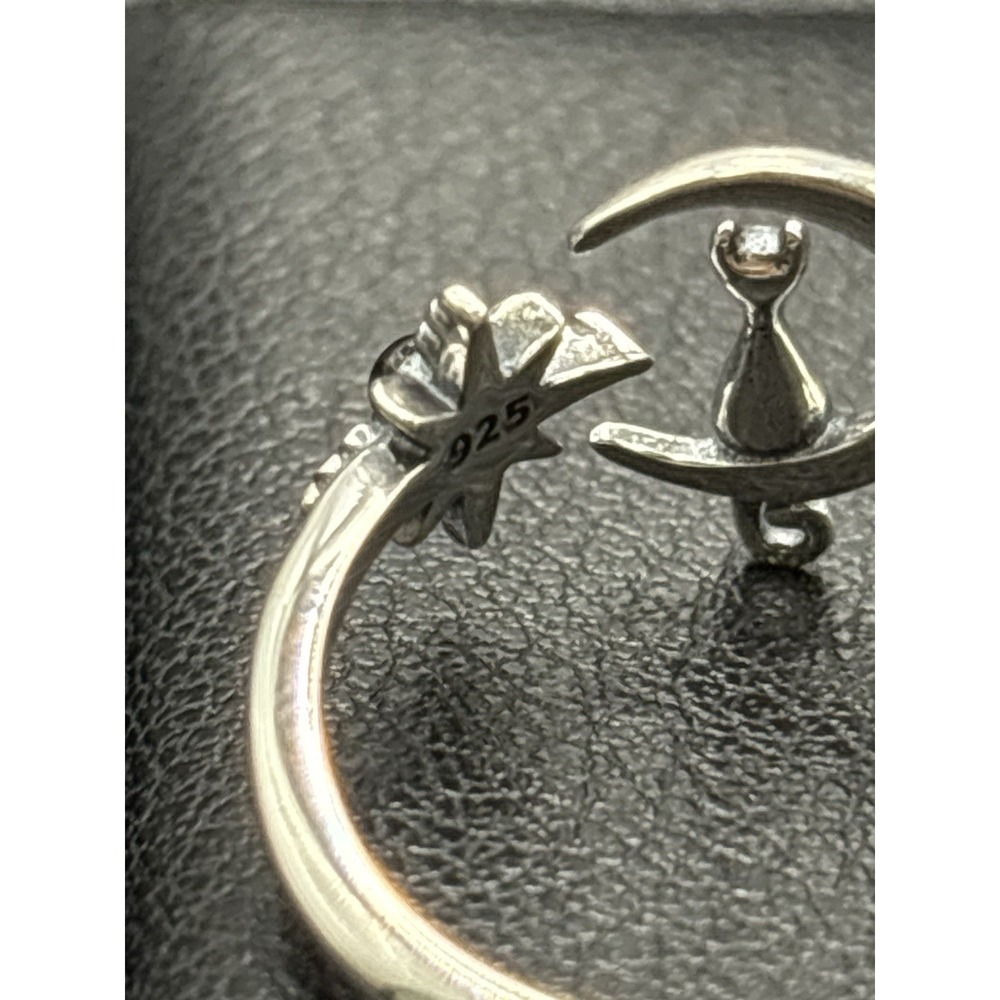 New Condition Sterling Silver Cat Onyx Moon Star Ring Size 7 J17 - Picture 11 of 12
